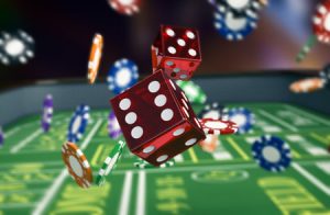 57910720 - close up view of a craps table with dices and fiches (3d render)